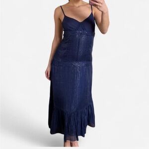 Bruuns Bazaar navy blue & silver silk dress XS